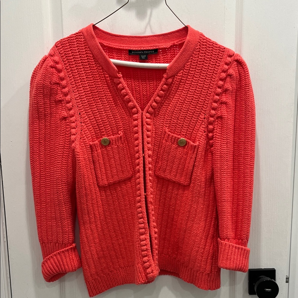 Boston Proper Vibrant Coral Cardigan